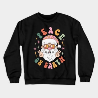 Peace on Earth Shirt Retro Hippie Groovy Santa with Sunglasses Crewneck Sweatshirt